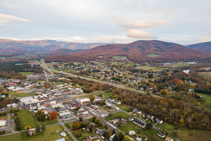 Contact - Aerial View Of Small Town In Shenandoah Valley Virginia