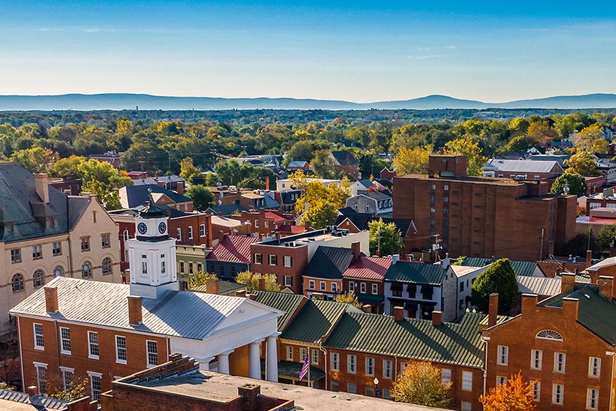Winchester VA - Aerial View Of Downtown Winchester Virginia